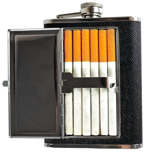 8 oz Stainless-Steel Flask with Cigarette Case - 6 Pieces Per Retail Ready Display 21768
