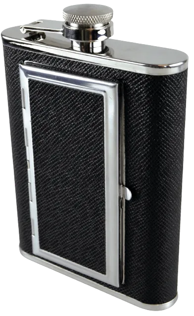 8 oz Stainless-Steel Flask with Cigarette Case - 6 Pieces Per Retail Ready Display 21768