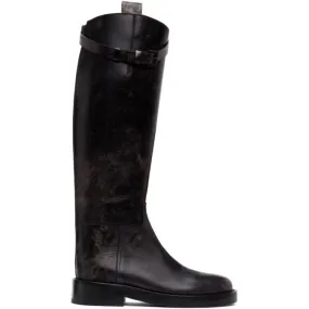 Ann Demeulemeester SSENSE Exclusive Black Distressed Buckle Riding Boots