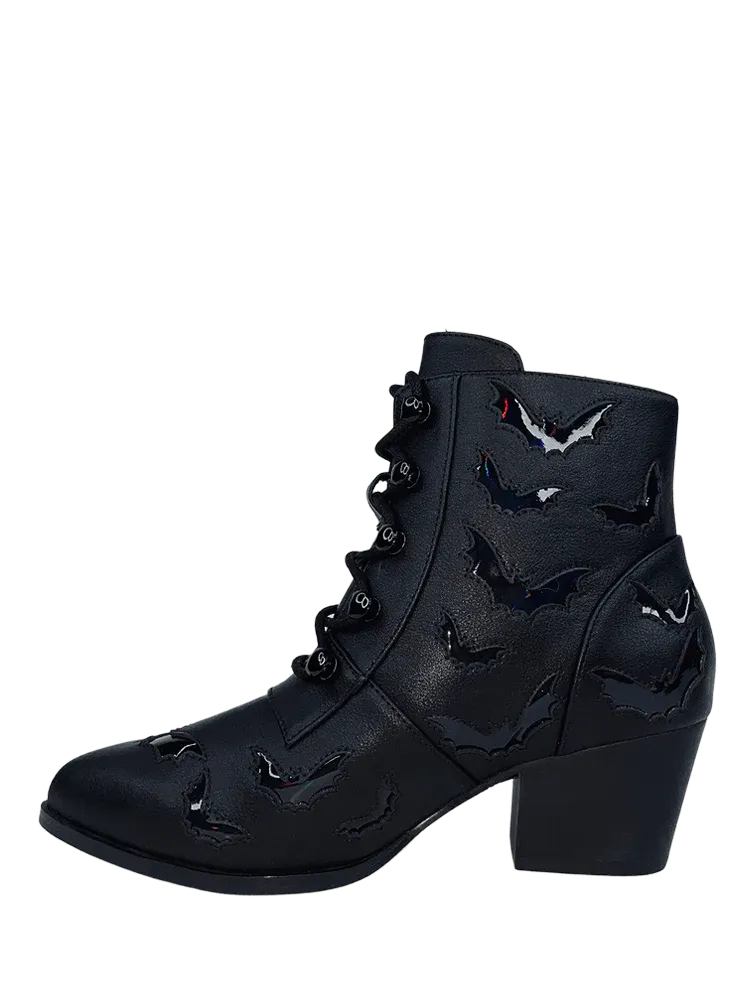 Aura Bat Black/Hologram Vegan Leather Ankle-High 2" Heel Boot
