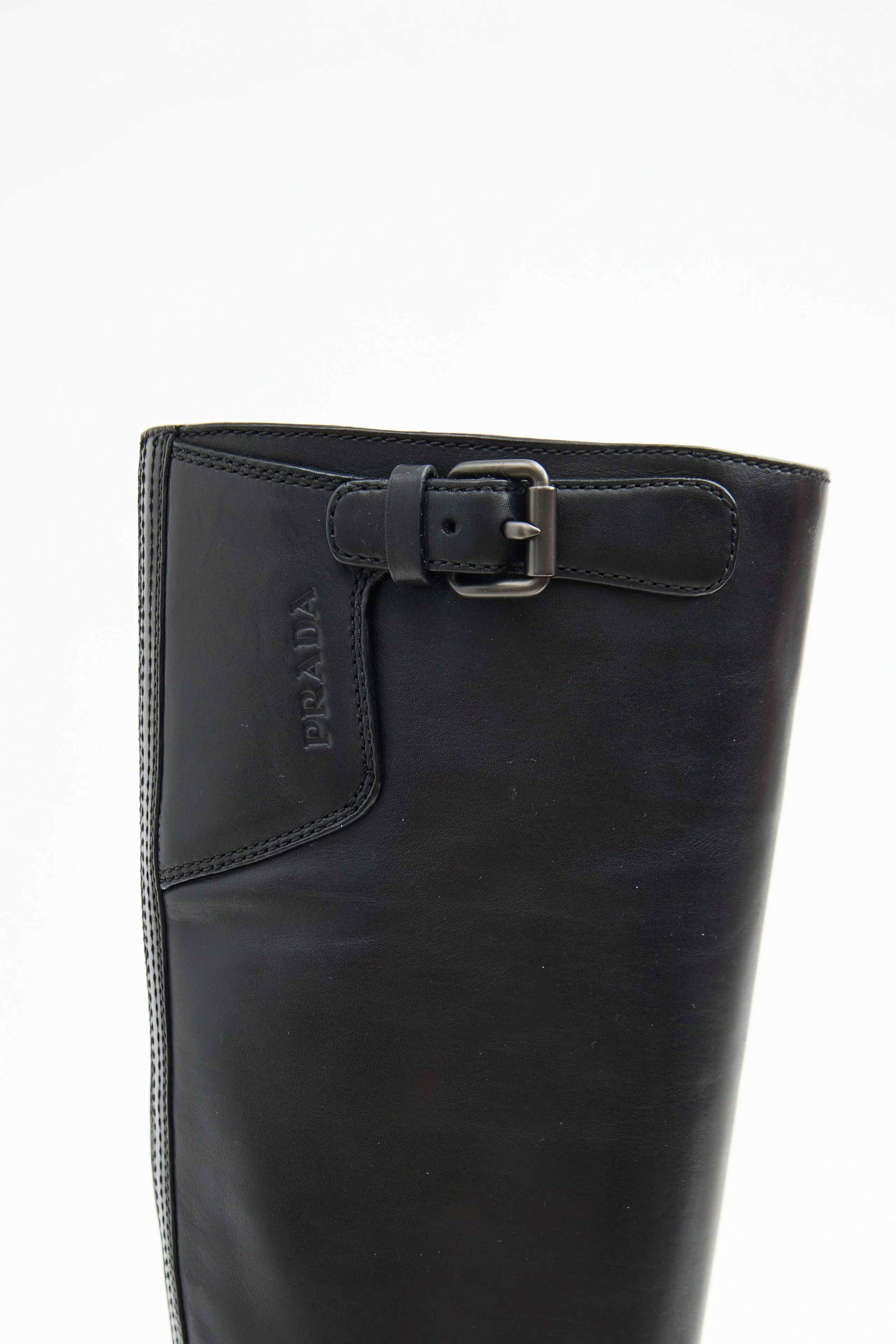 Black Leather Buckle Riding Boot