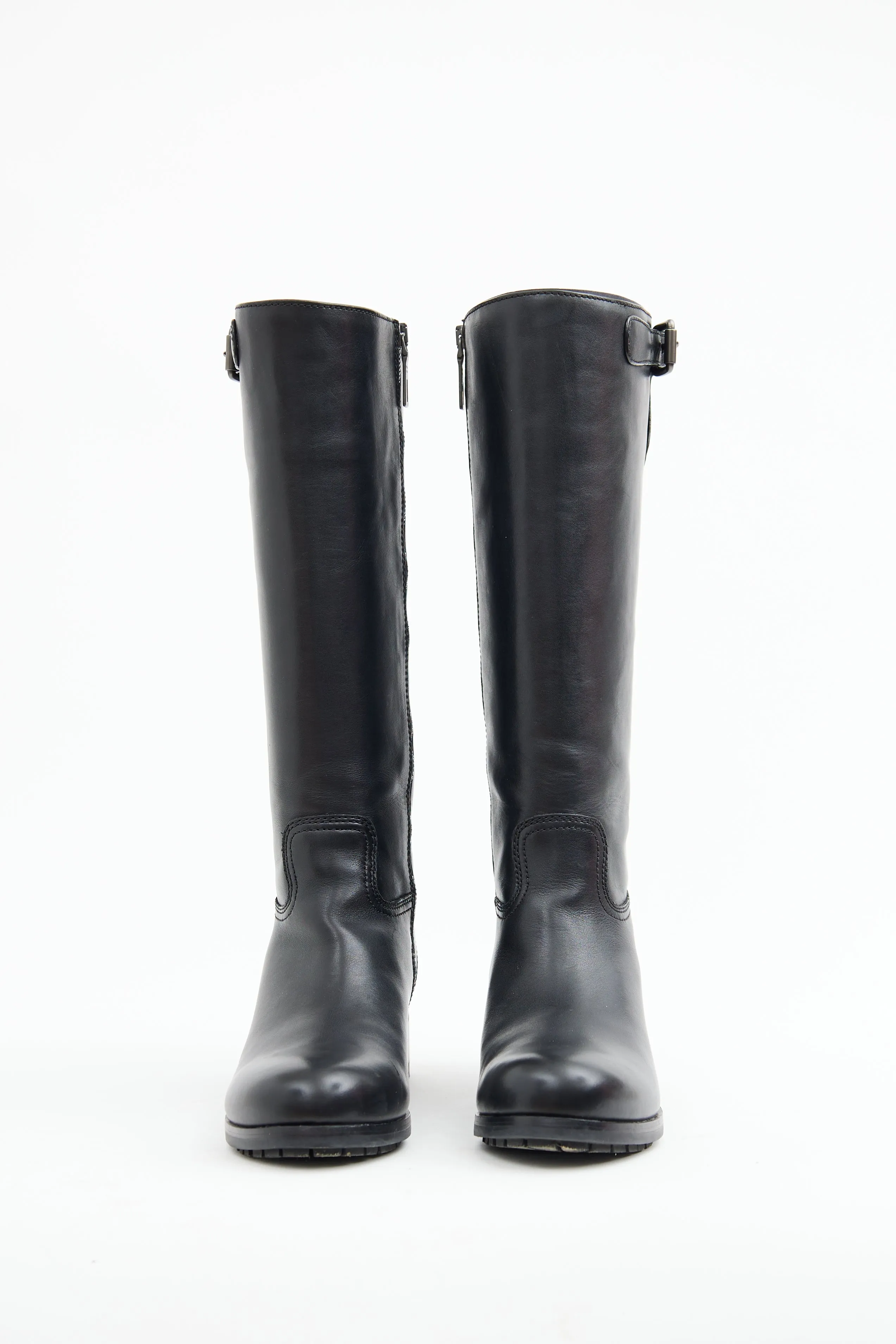 Black Leather Buckle Riding Boot
