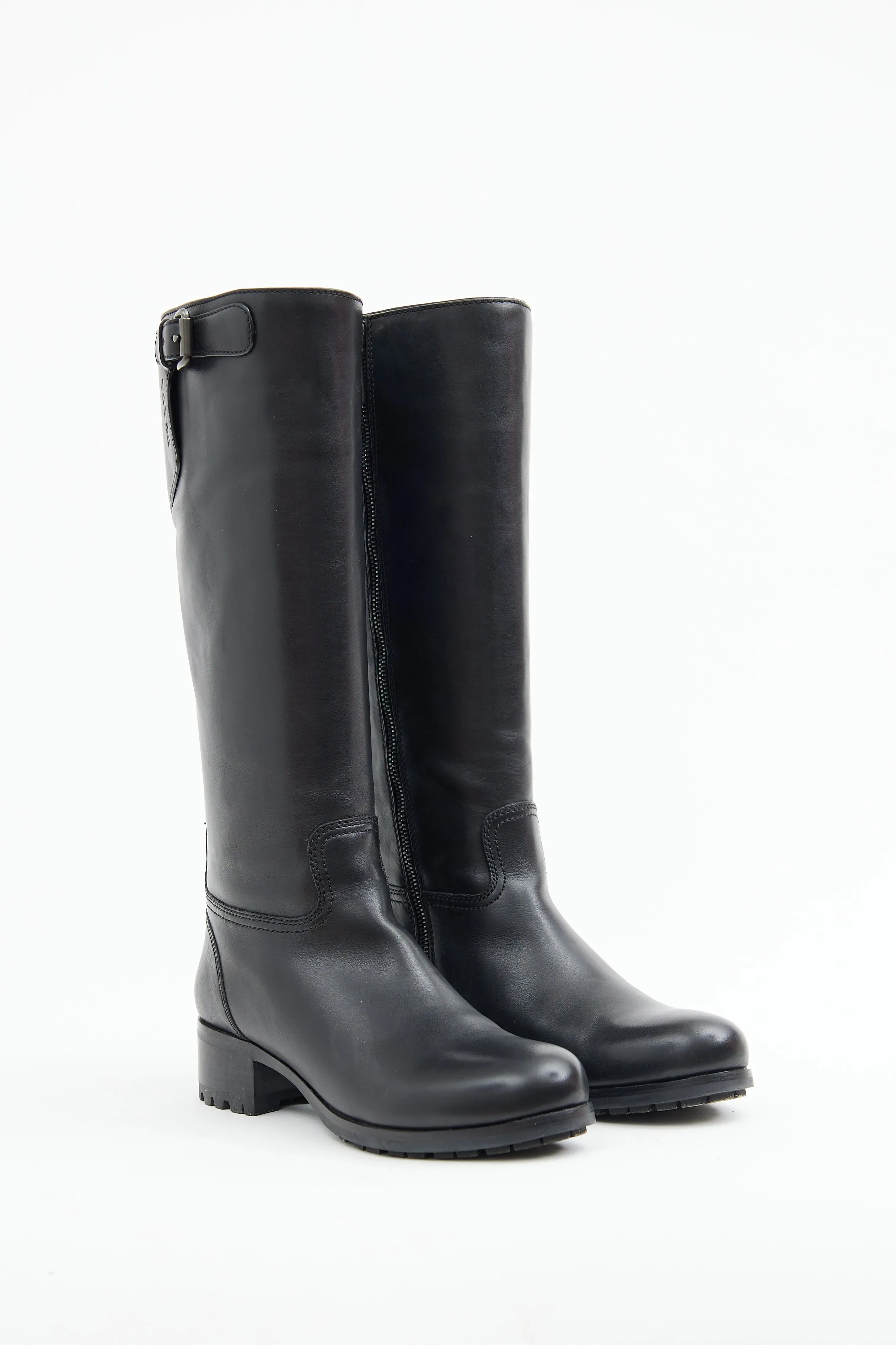 Black Leather Buckle Riding Boot