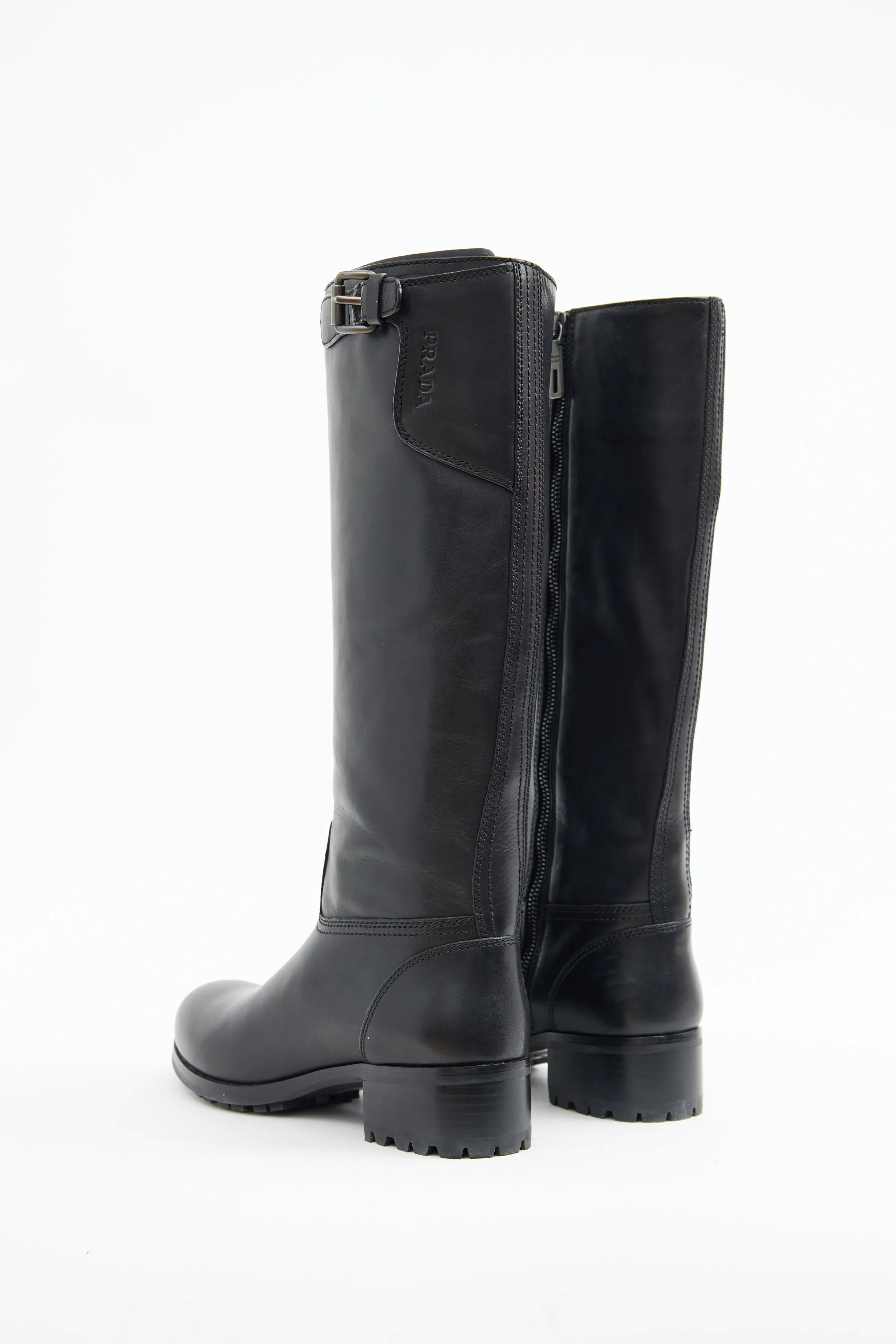 Black Leather Buckle Riding Boot