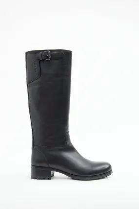 Black Leather Buckle Riding Boot