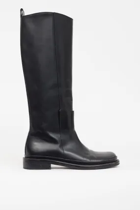 Black Leather Knee High Riding Boot