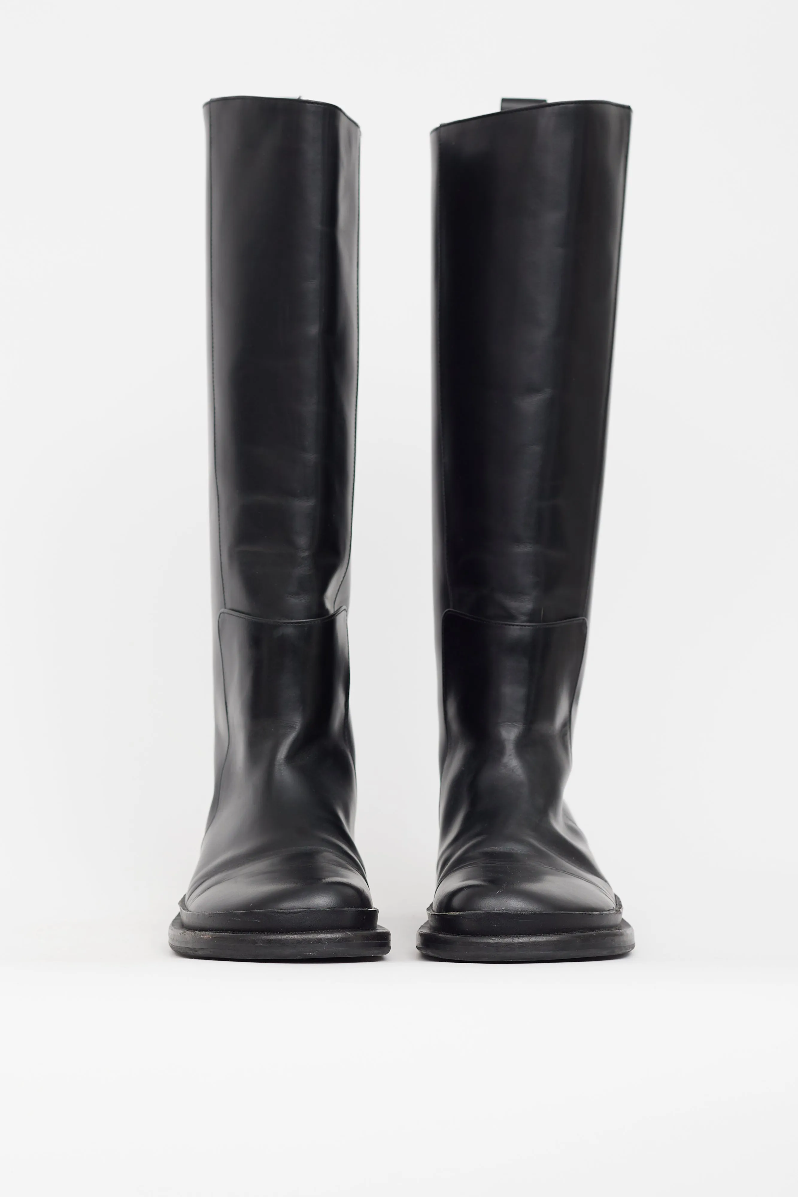 Black Leather Knee High Riding Boot