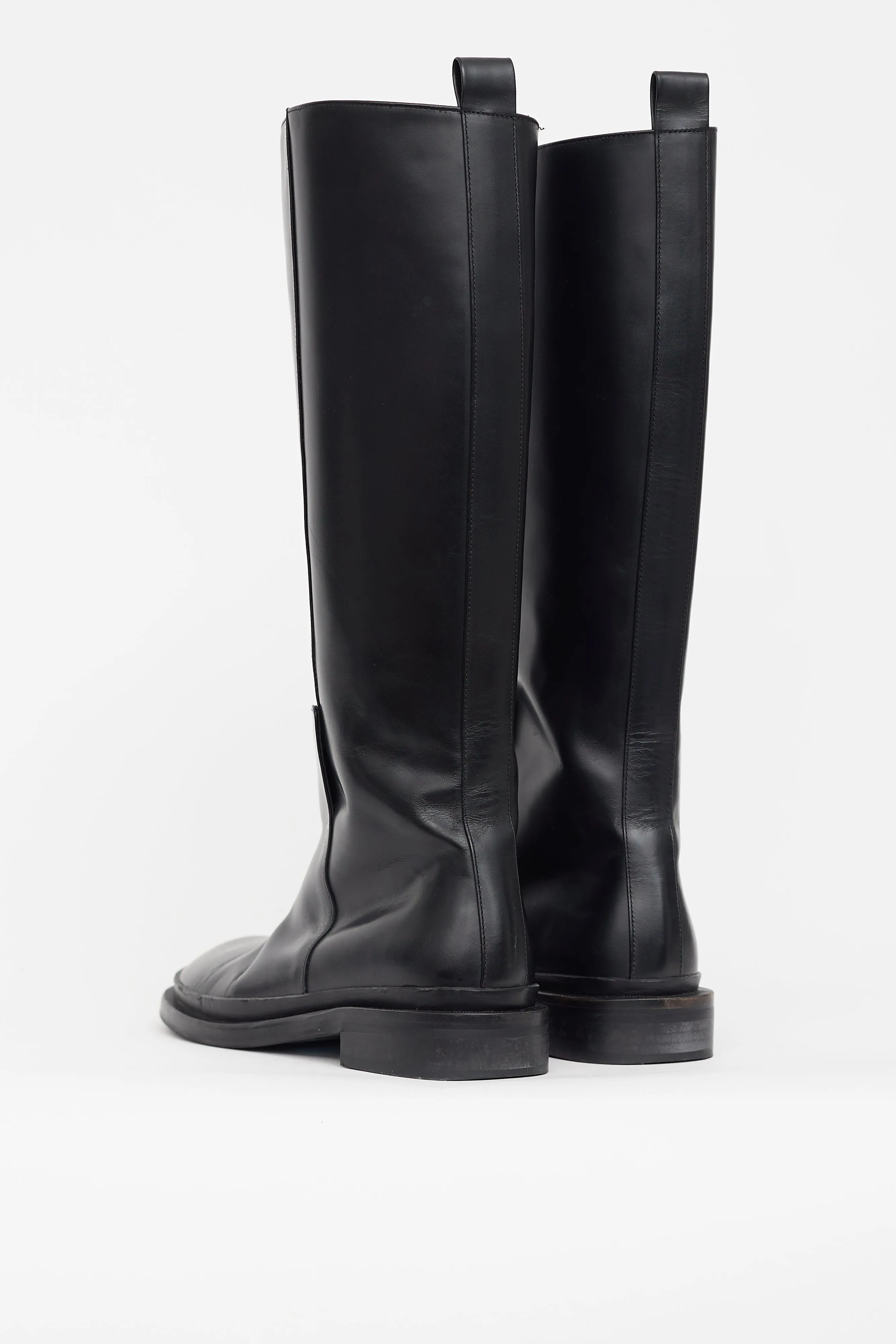 Black Leather Knee High Riding Boot