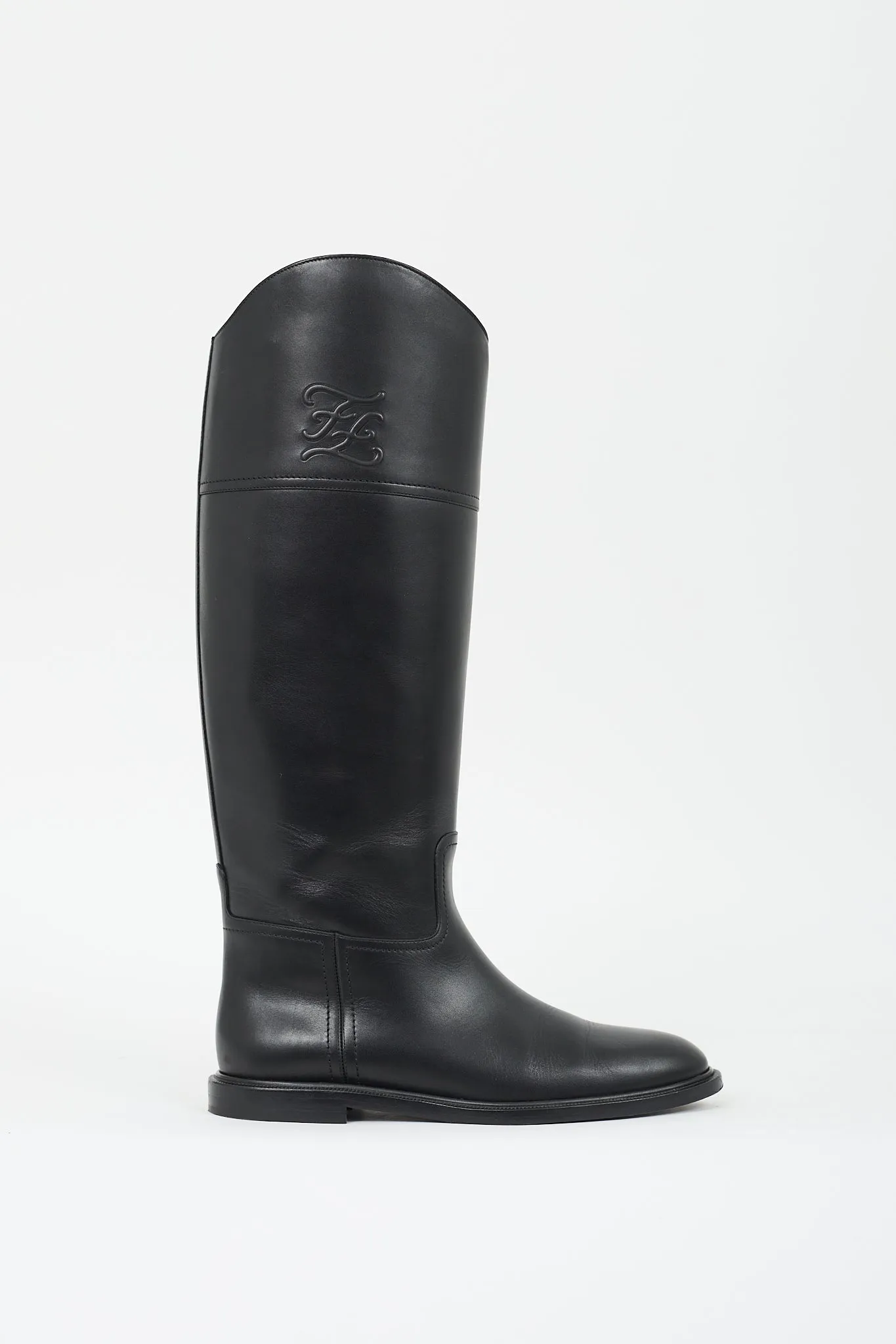 Black Leather Logo Riding Boot