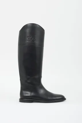 Black Leather Logo Riding Boot