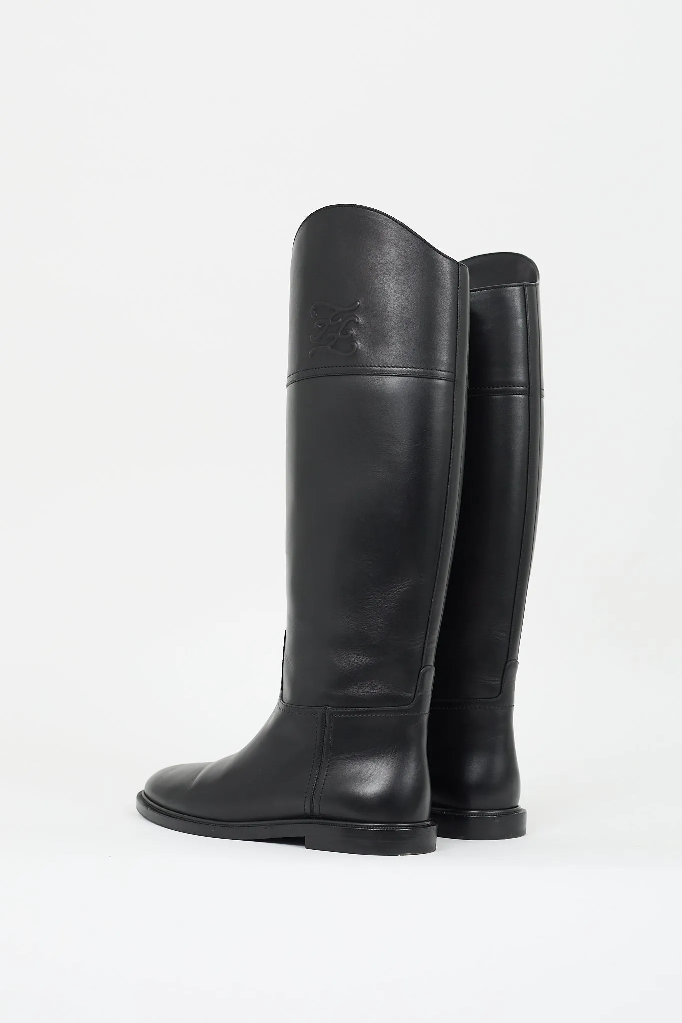 Black Leather Logo Riding Boot