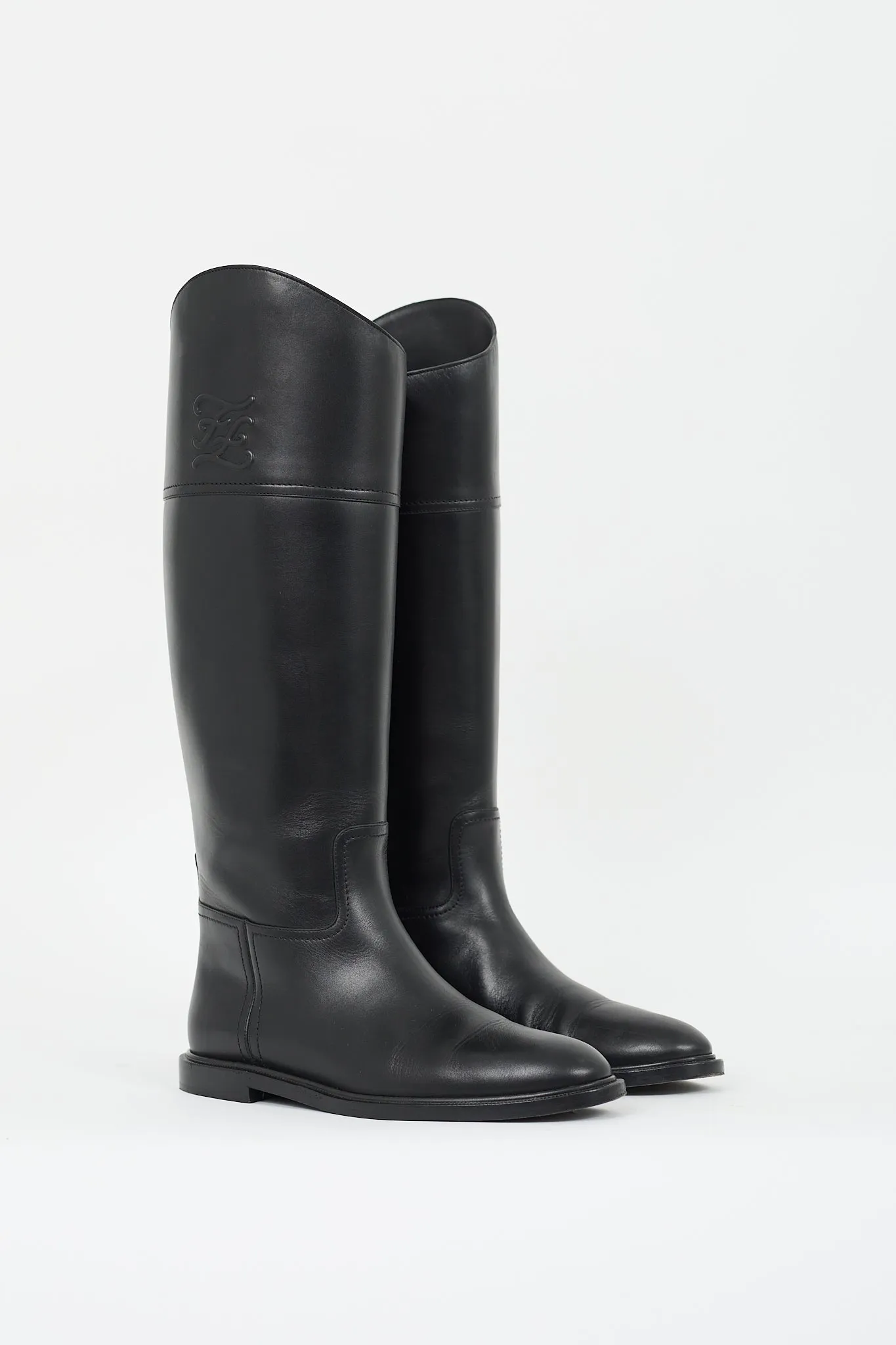 Black Leather Logo Riding Boot