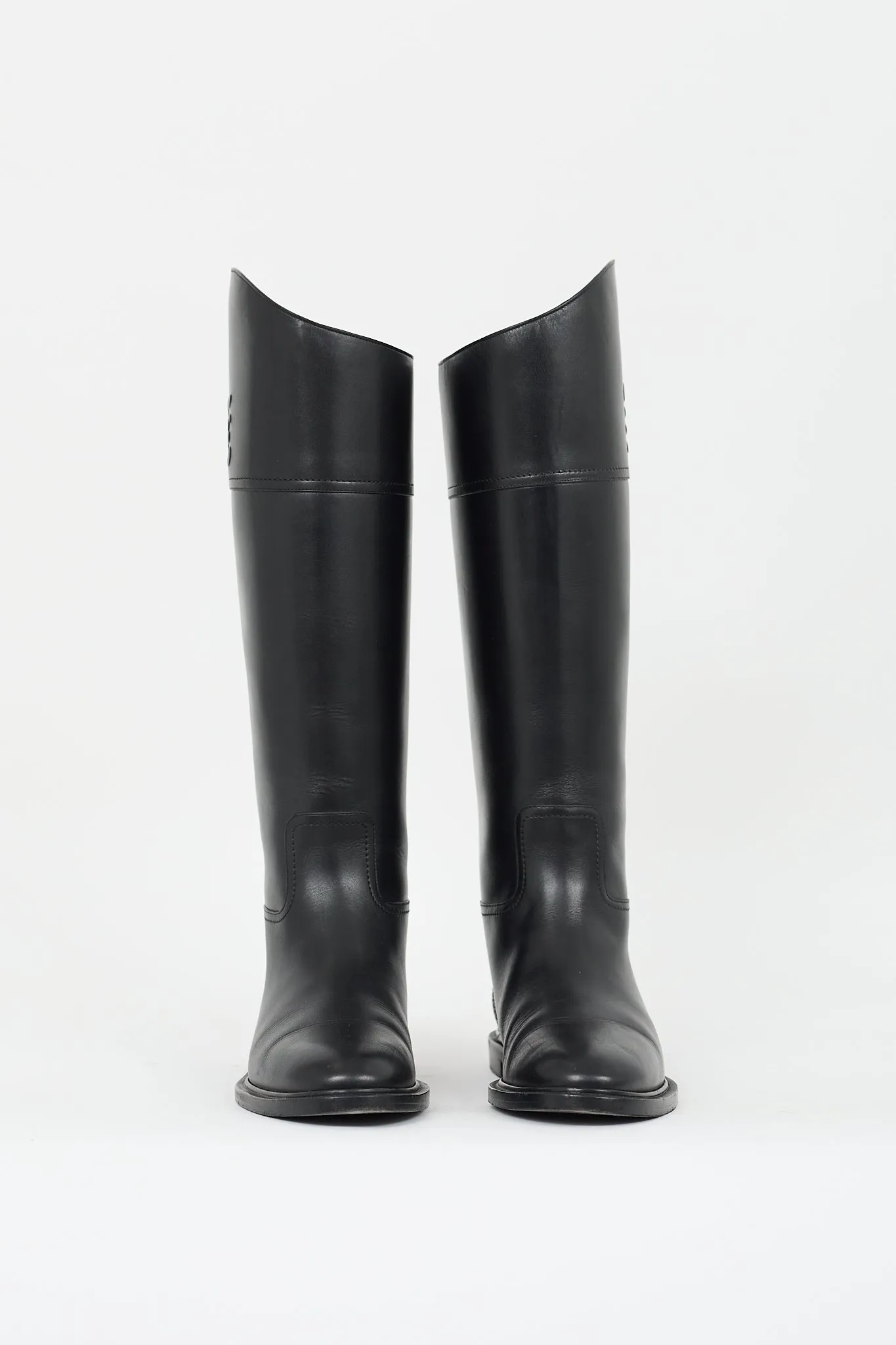 Black Leather Logo Riding Boot