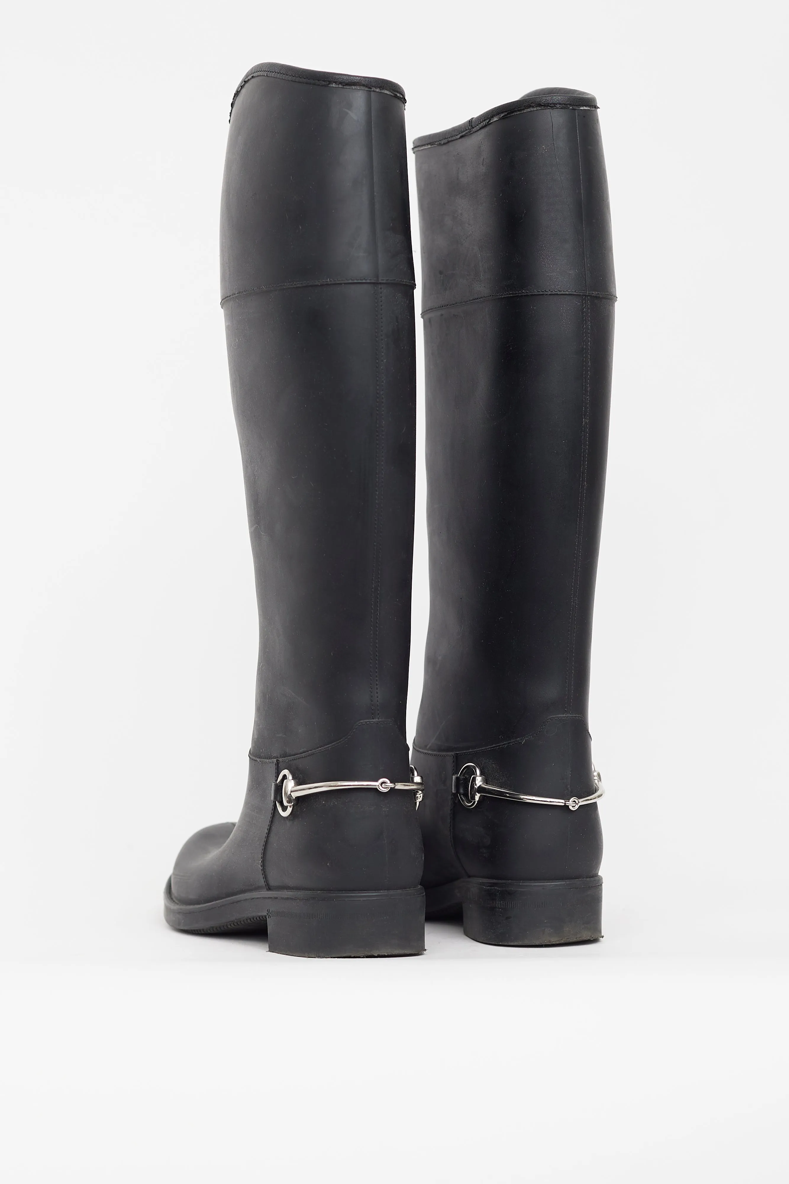 Black Rubber Knee High Riding Boot