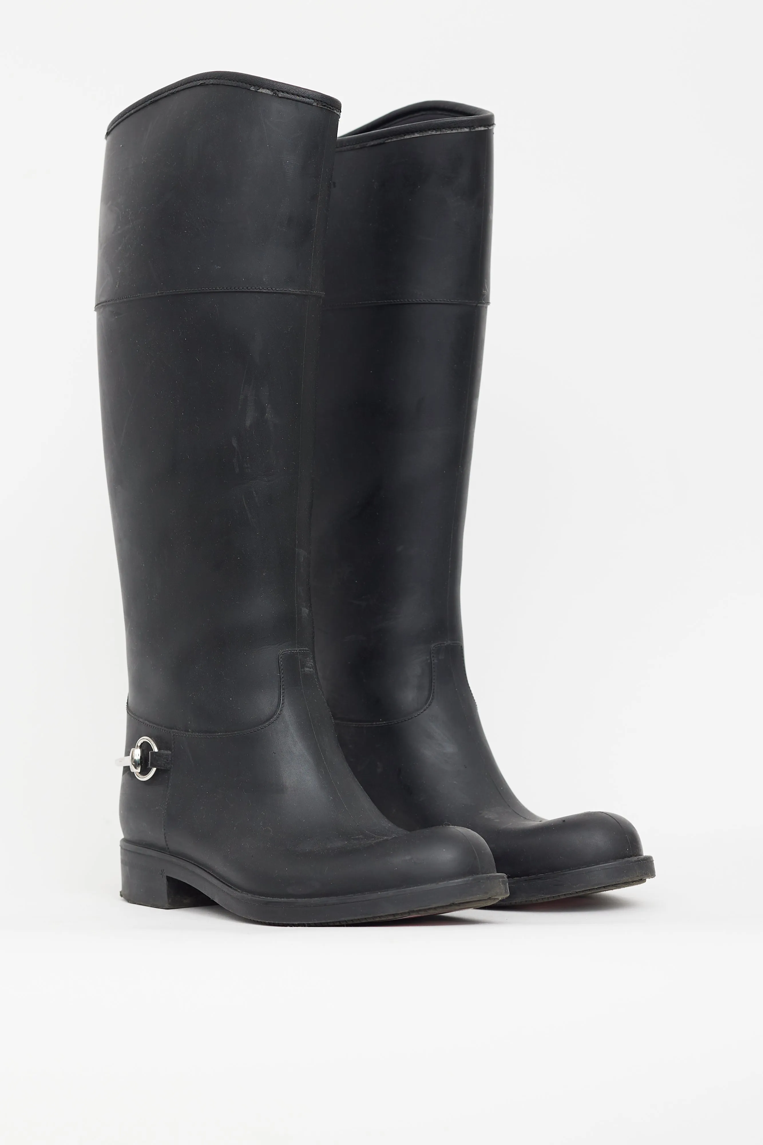 Black Rubber Knee High Riding Boot