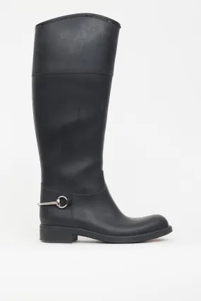 Black Rubber Knee High Riding Boot