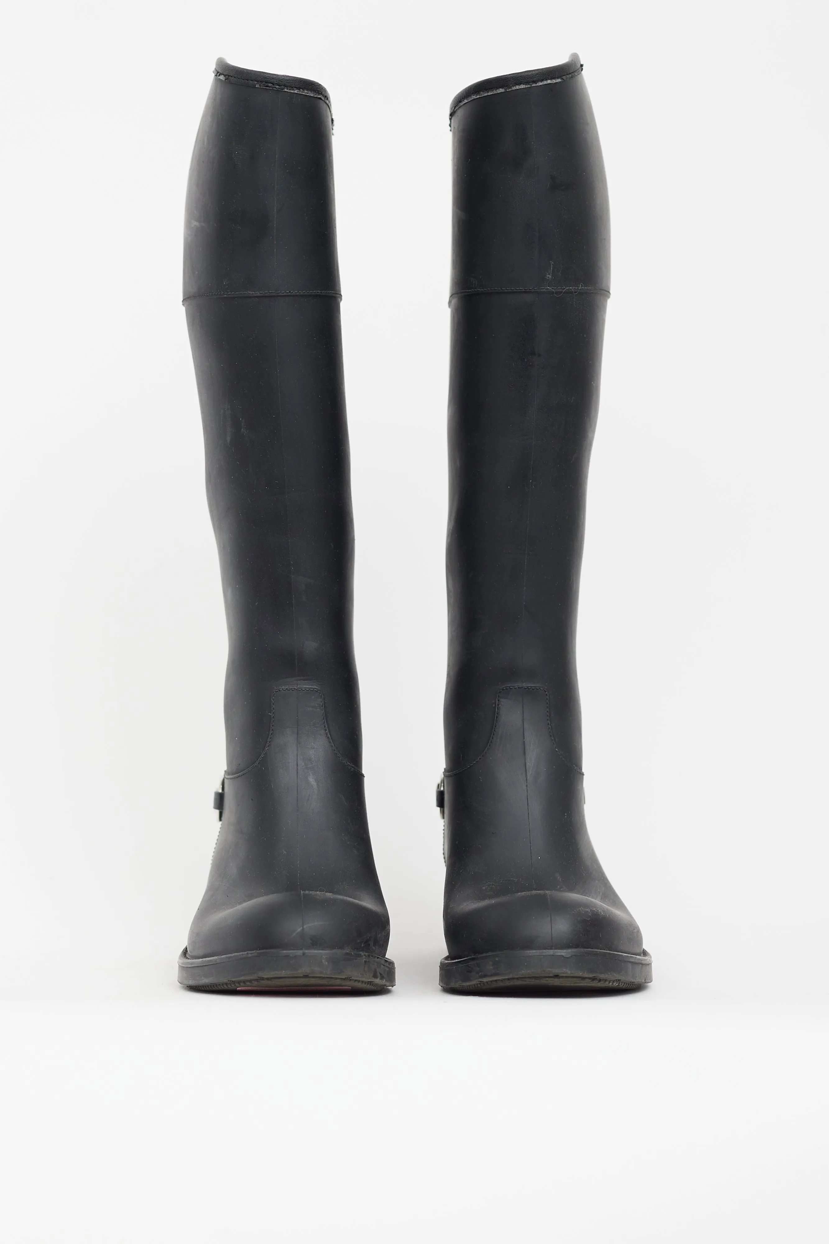 Black Rubber Knee High Riding Boot