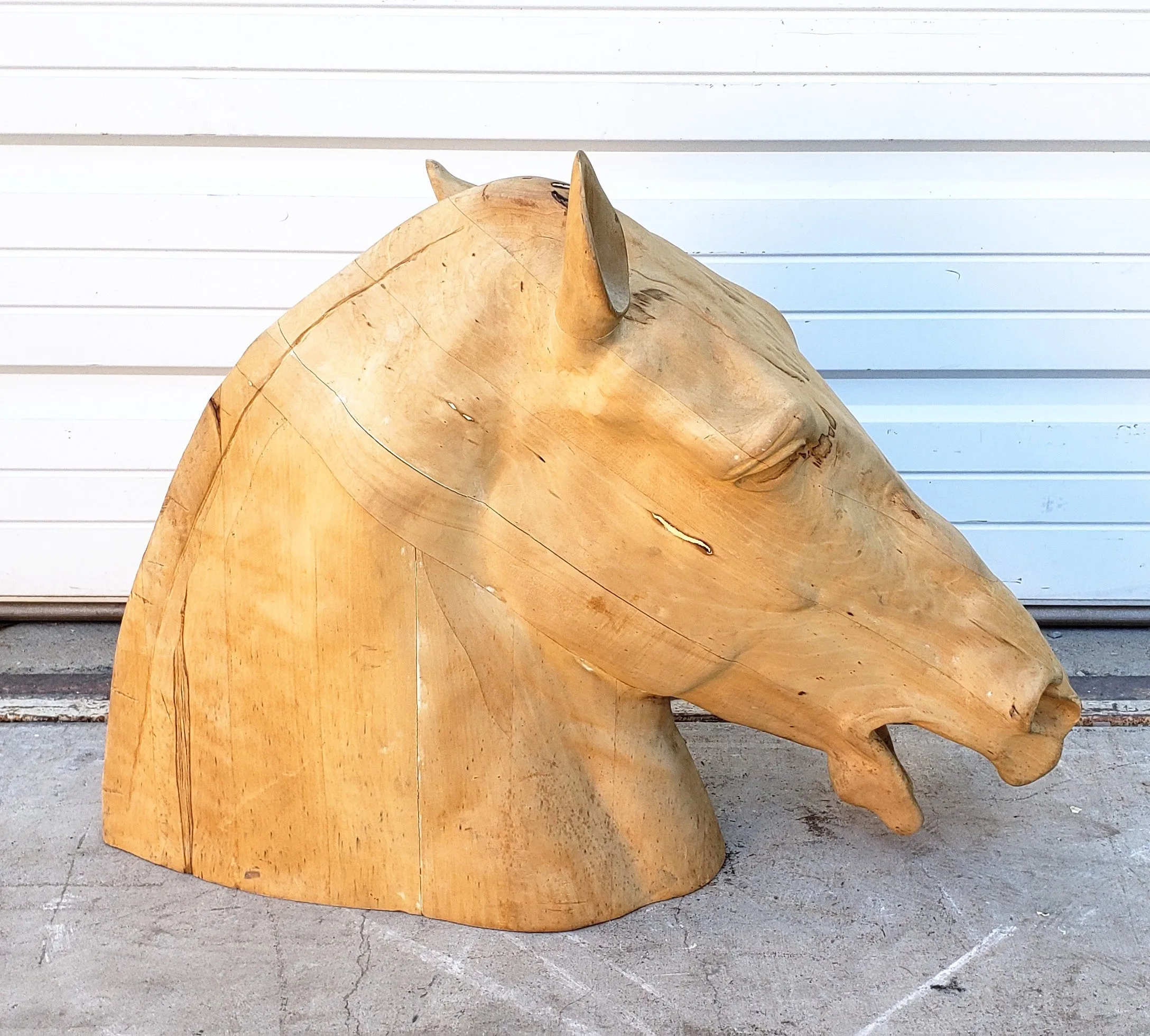 Carved Wood Equestrian Horse Head Statue