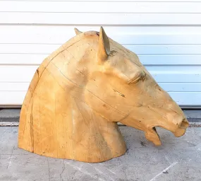 Carved Wood Equestrian Horse Head Statue