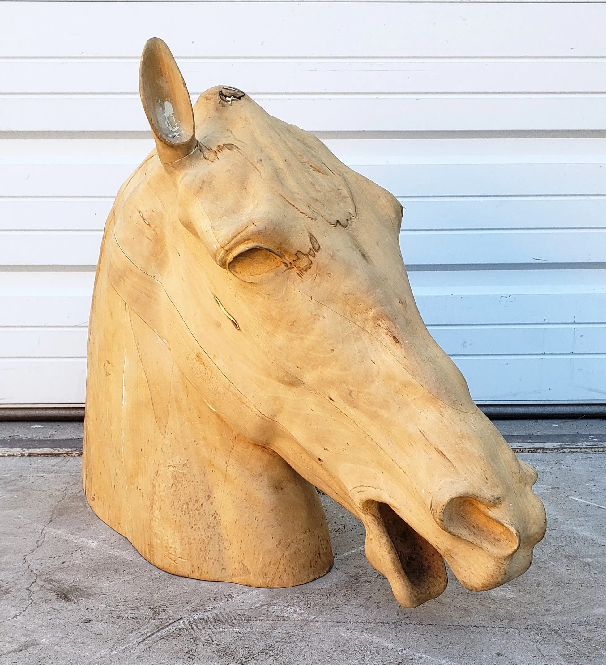 Carved Wood Equestrian Horse Head Statue