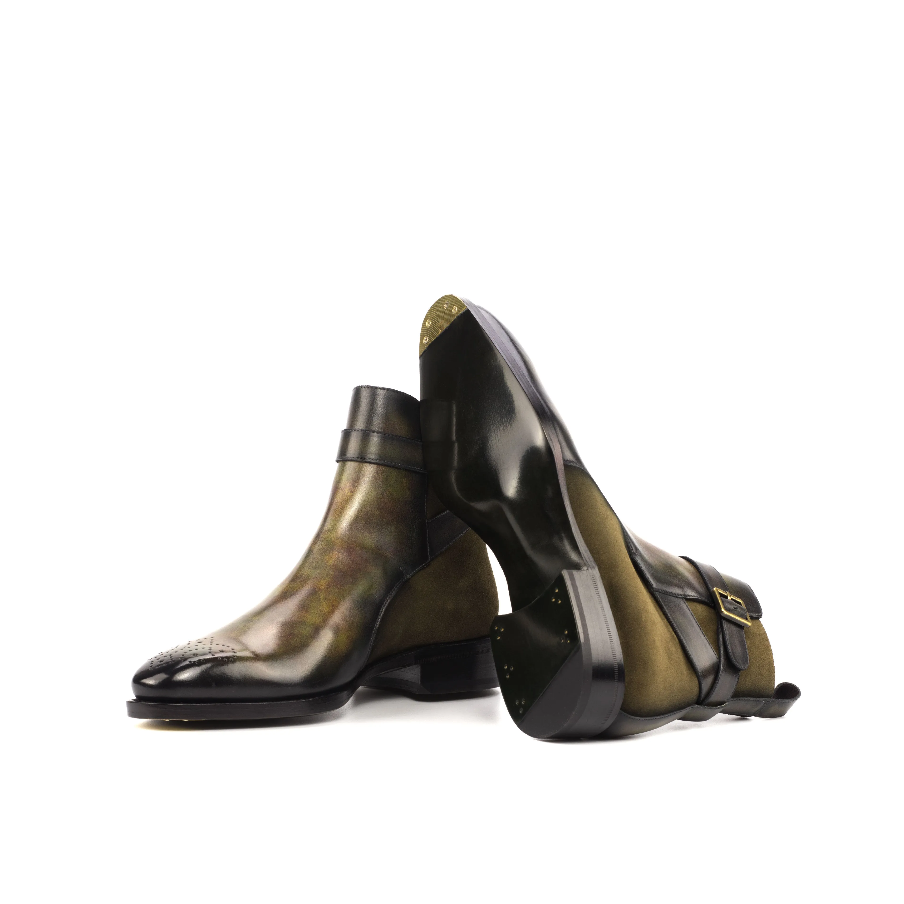 Chameleon - Unique Handcrafted khaki lux suede   green patina Jodhpur by Le Ruux