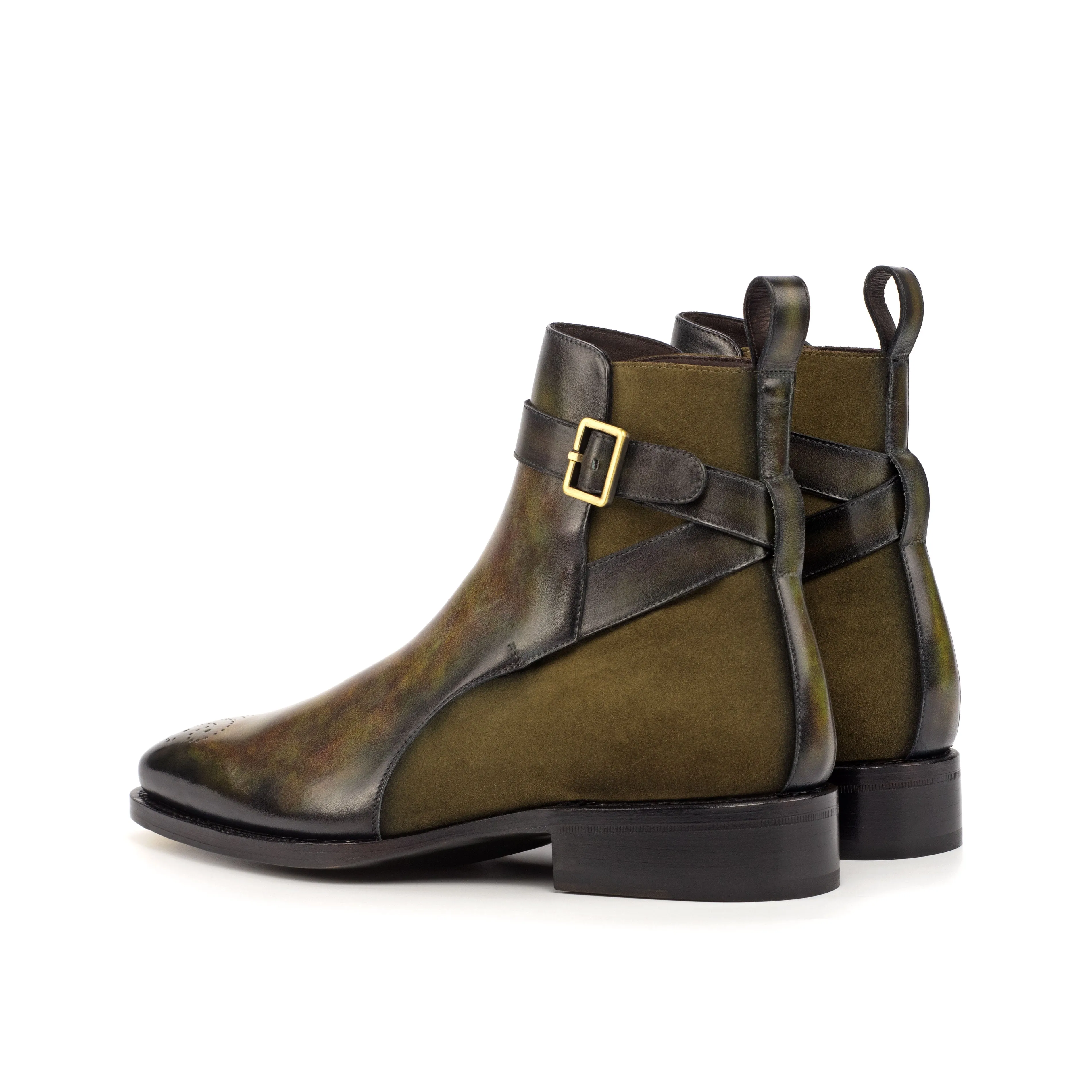 Chameleon - Unique Handcrafted khaki lux suede   green patina Jodhpur by Le Ruux