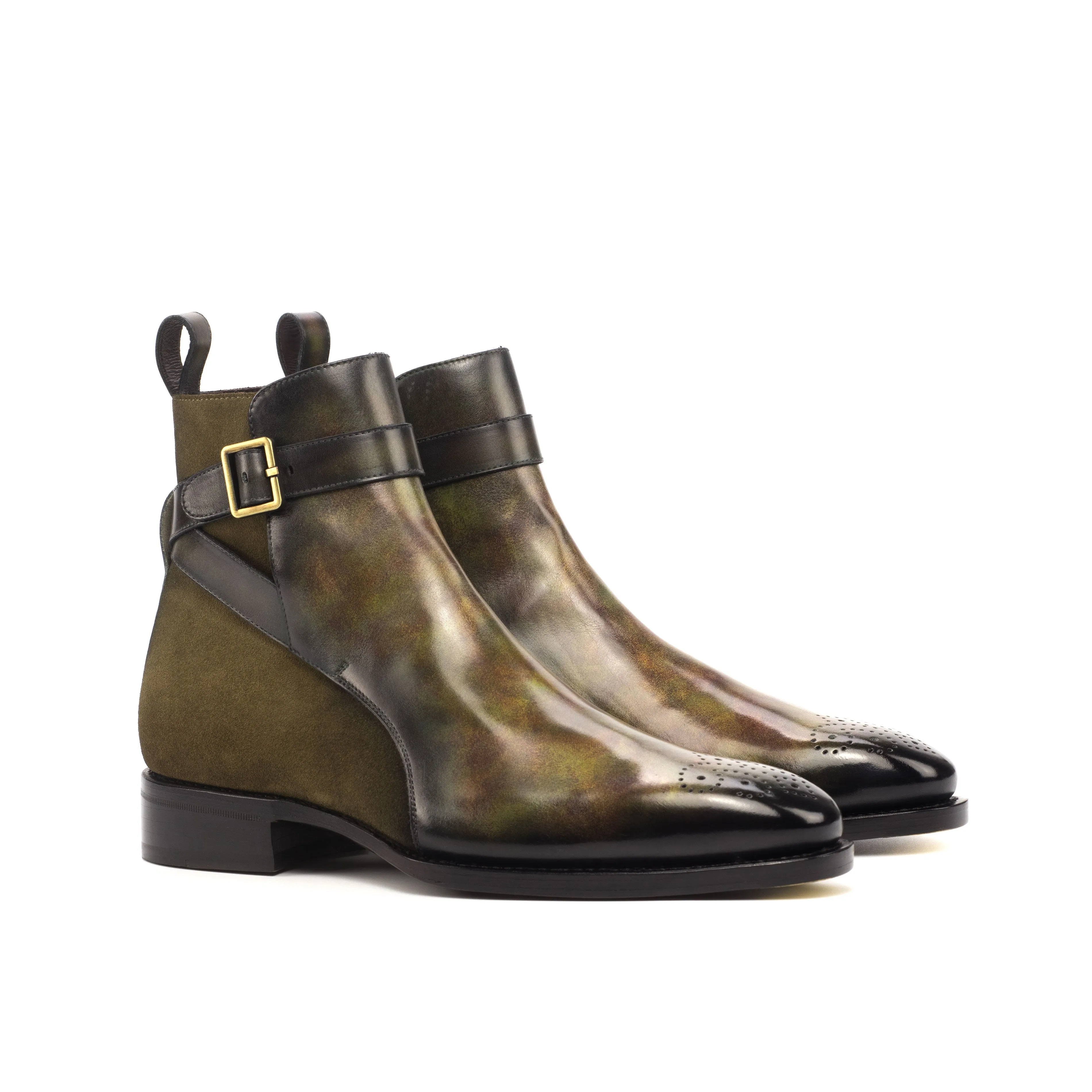 Chameleon - Unique Handcrafted khaki lux suede   green patina Jodhpur by Le Ruux