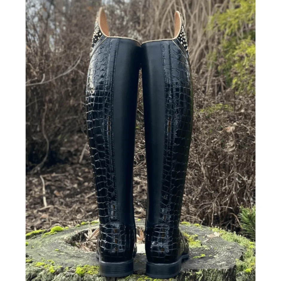 Custom DeNiro Bellini Dressage Boot - Black Lucidi & Black Patent Hunter Liz Top