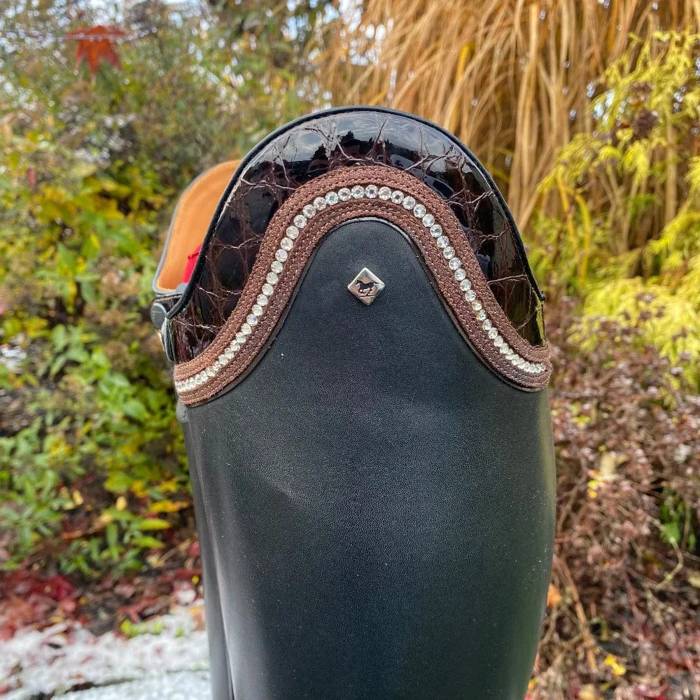 Custom DeNiro Bellini Dressage Boot - Black with Lucidi Moka Rondine with Extra & Swarovski