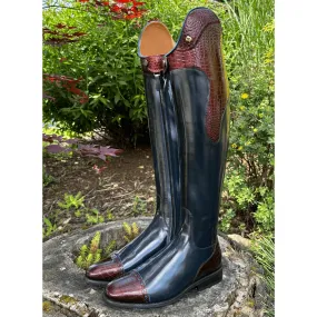 Custom DeNiro Bellini Dressage Boot - Brushed Blue & Cocco Bordeaux Uptop & Ramses with Fineline