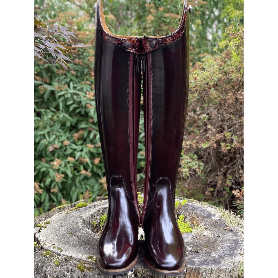 Custom DeNiro Bellini Dressage Boot - Brushed Burgundy with Lucidi Burgundy Rondine