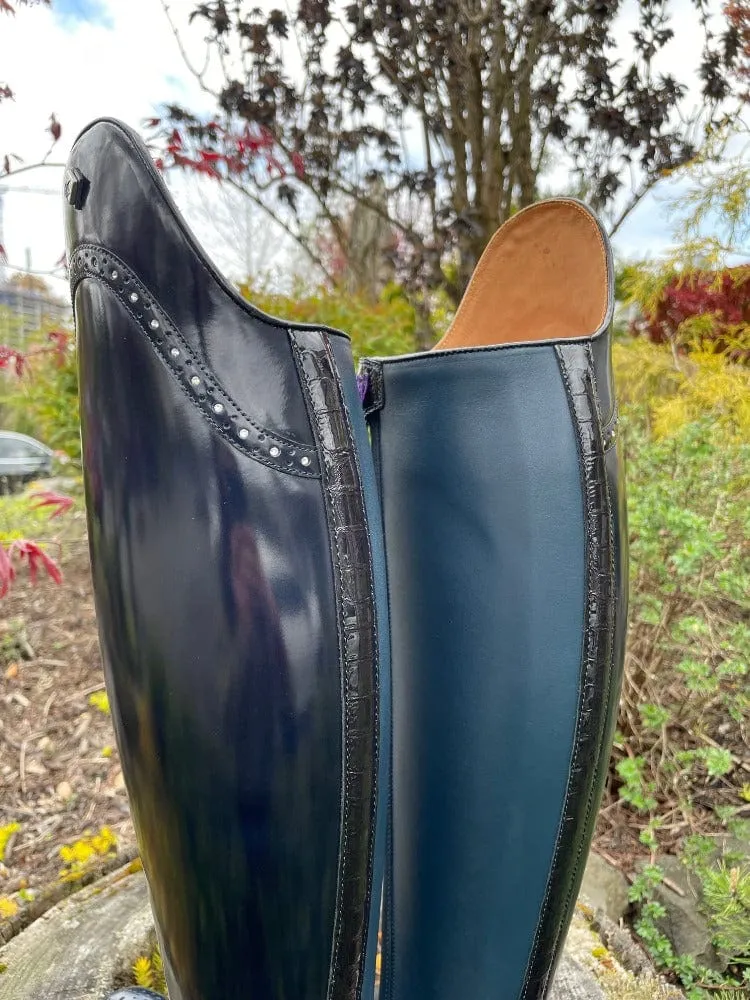 Custom DeNiro Bellini Dressage Boot - Brushed Uniform Blue with Punching & Swarovski