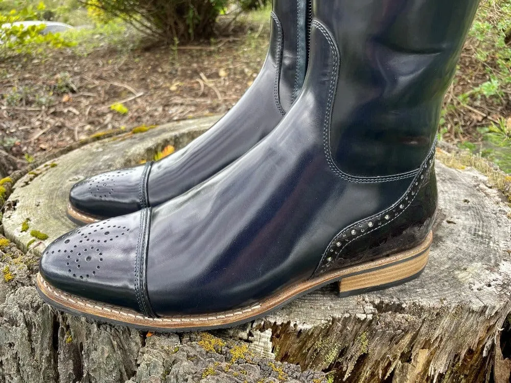 Custom DeNiro Bellini Dressage Boot - Brushed Uniform Blue with Punching & Swarovski