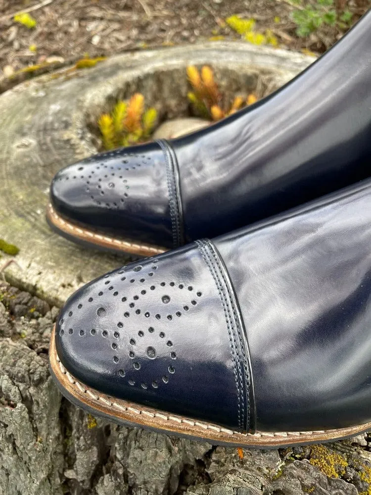 Custom DeNiro Bellini Dressage Boot - Brushed Uniform Blue with Punching & Swarovski
