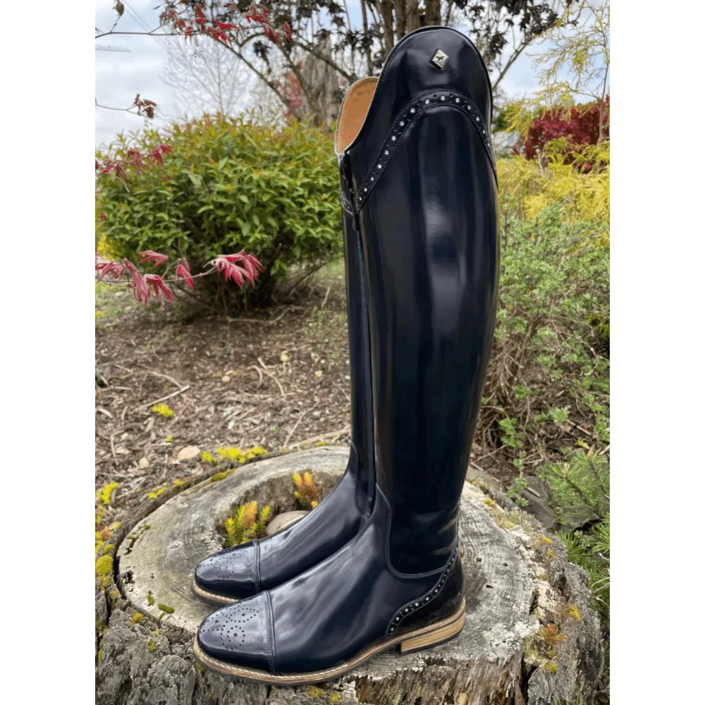 Custom DeNiro Bellini Dressage Boot - Brushed Uniform Blue with Punching & Swarovski