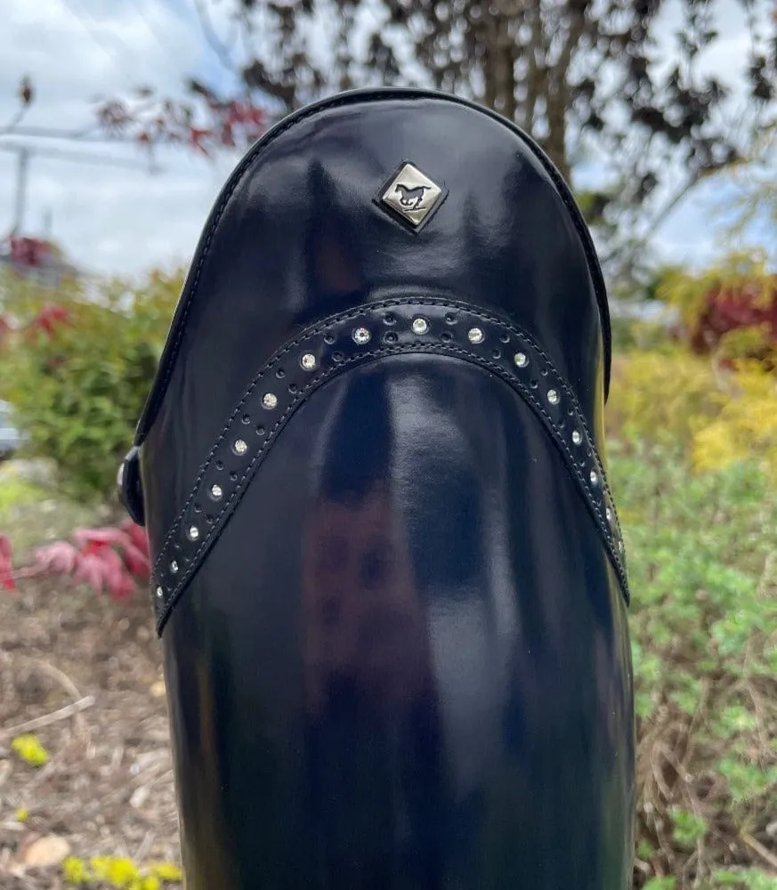 Custom DeNiro Bellini Dressage Boot - Brushed Uniform Blue with Punching & Swarovski