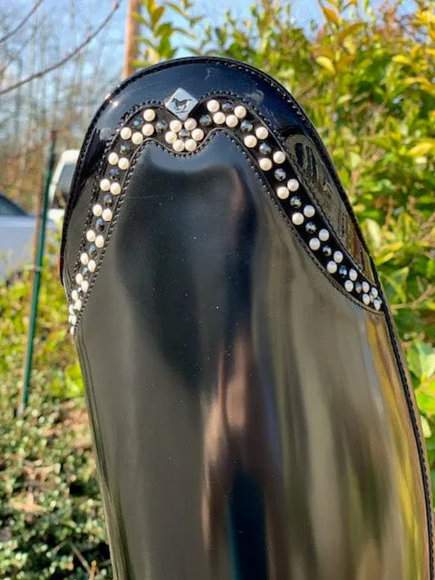 Custom DeNiro Bellini Dressage Boots - Brushed Black with Crystal and Pearl Rondine Top