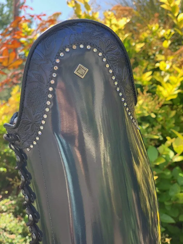 Custom DeNiro Botticelli Dressage Boot - Brushed Blue with Navy Greta & Crystals