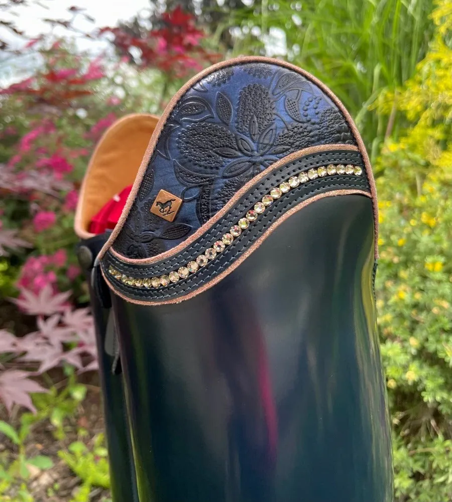 *Custom DeNiro Raffaello Dressage Boot - Brushed Blue with Greta Uptop & Rose Gold with Swarovski