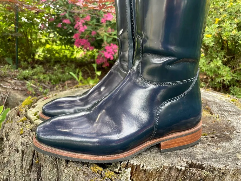 *Custom DeNiro Raffaello Dressage Boot - Brushed Blue with Greta Uptop & Rose Gold with Swarovski