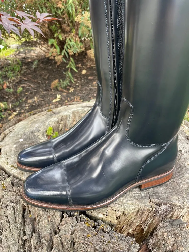 *Custom DeNiro Raffaello Dressage Boot - Brushed Navy with Navy Roseto America Top - Elastic Stretch Panel