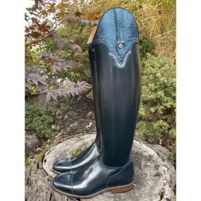 *Custom DeNiro Raffaello Dressage Boot - Brushed Navy with Navy Roseto America Top - Elastic Stretch Panel
