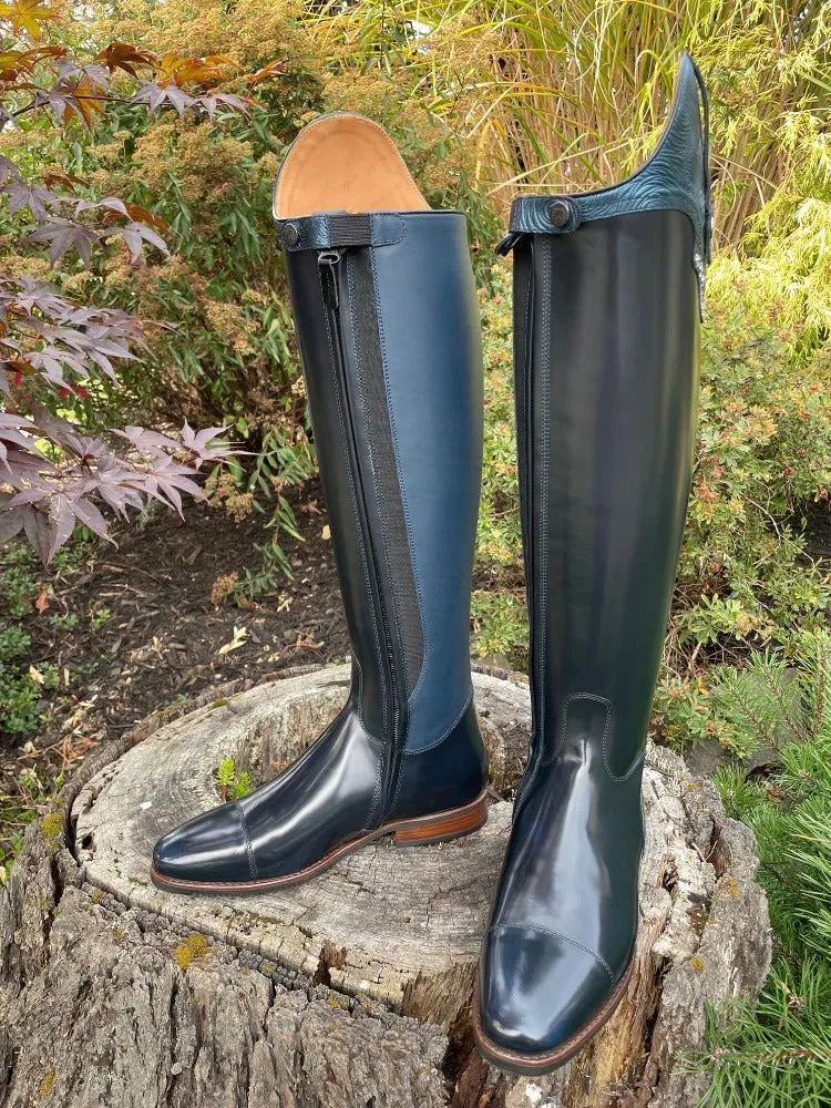 *Custom DeNiro Raffaello Dressage Boot - Brushed Navy with Navy Roseto America Top - Elastic Stretch Panel