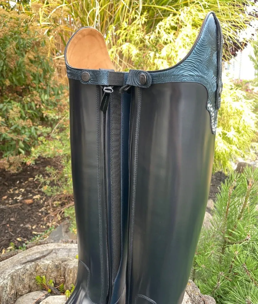 *Custom DeNiro Raffaello Dressage Boot - Brushed Navy with Navy Roseto America Top - Elastic Stretch Panel