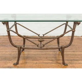 Directoire Table Base with Ram Heads in Dark Patina