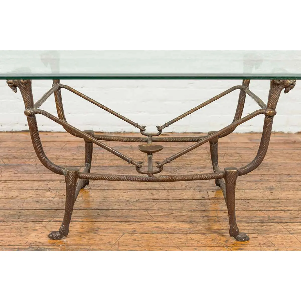 Directoire Table Base with Ram Heads in Dark Patina