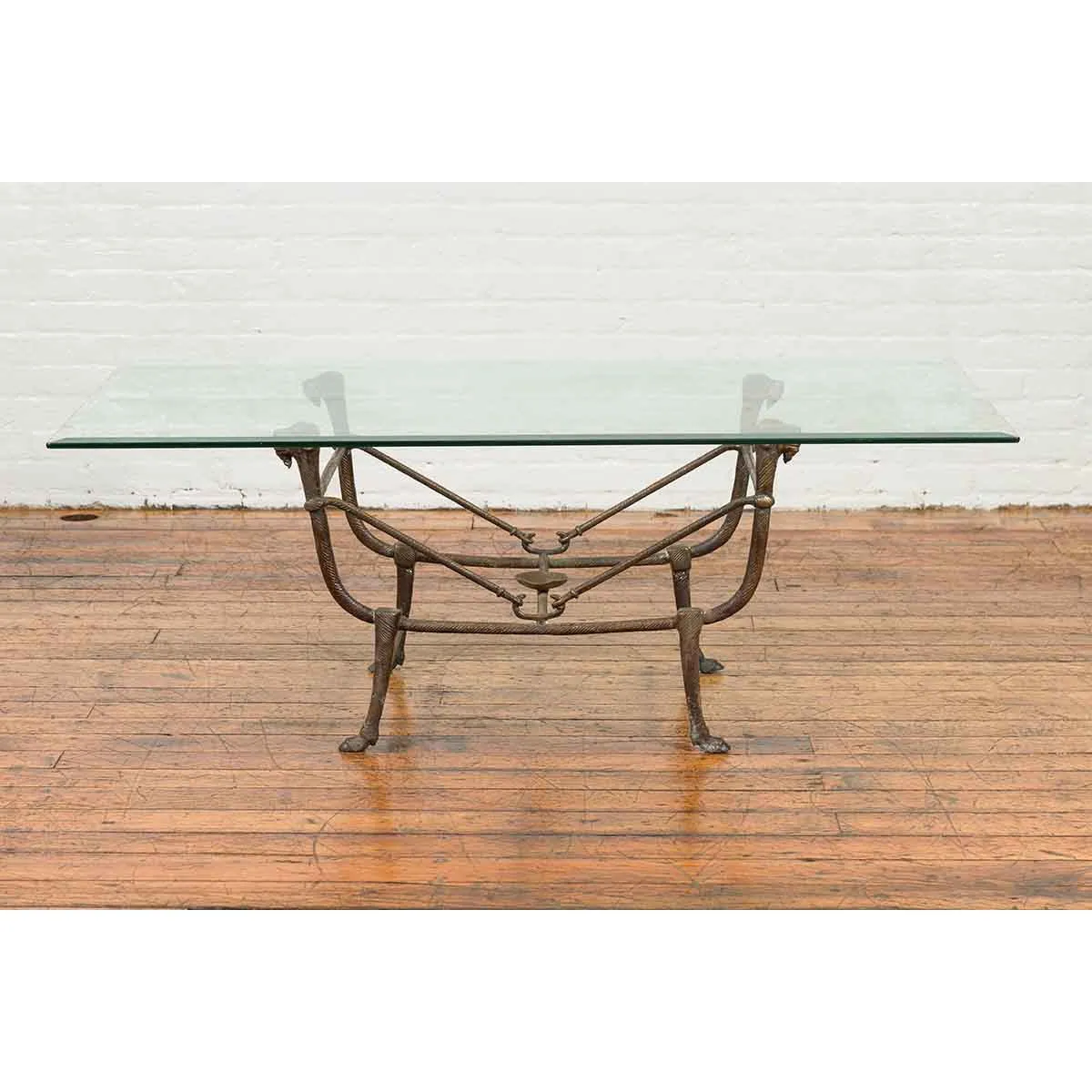 Directoire Table Base with Ram Heads in Dark Patina