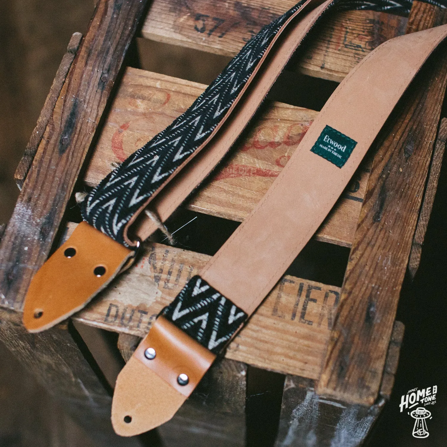 Etwood Handmade UK Guitar Straps - 'Nightcurrents' wet sand and biscuit