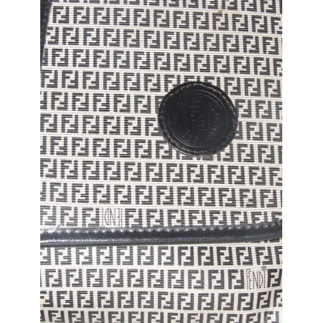 Fendi Vintage Two Way Style Pursesdesigner Purses Blue Small F Logo Print Coated Canvas And Navy Lea