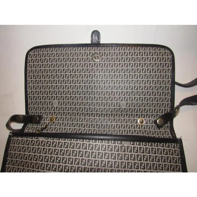 Fendi Vintage Two Way Style Pursesdesigner Purses Blue Small F Logo Print Coated Canvas And Navy Lea